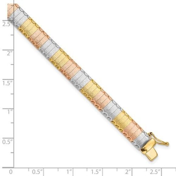 Leslie's 14k Tri-color Omega Style Scratch-finish Bracelet, 7.5 inches long, Rea - Picture 2 of 6